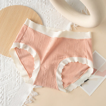 Striped Heart Pattern Underwear Wavy Stylish Women Undergarments Panty Summer Wear Light Thin Fabric - White Pink