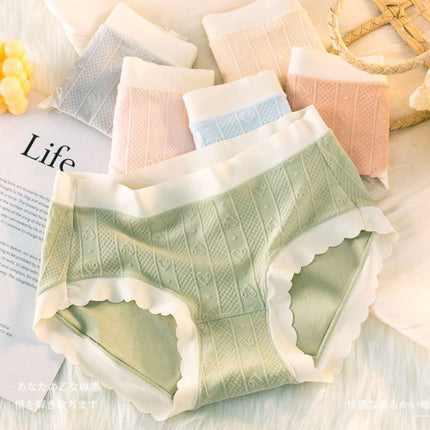 Striped Heart Pattern Underwear Wavy Stylish Women Undergarments Panty Summer Wear Light Thin Fabric - Light Pink