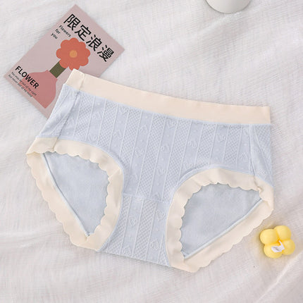 Striped Heart Pattern Underwear Wavy Stylish Women Undergarments Panty Summer Wear Light Thin Fabric - Light Blue