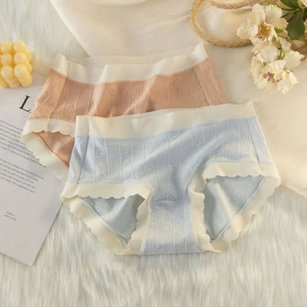 Striped Heart Pattern Underwear Wavy Stylish Women Undergarments Panty Summer Wear Light Thin Fabric - Light Pink