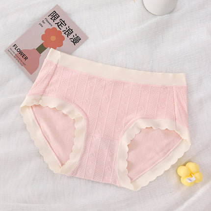 Striped Heart Pattern Underwear Wavy Stylish Women Undergarments Panty Summer Wear Light Thin Fabric - Light Pink