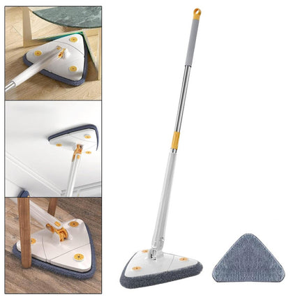 White Adjustable Triangle Mop Automatic Water Squeezing Long Handle for Wall Ceiling Window Reusable Cloth Daily Use