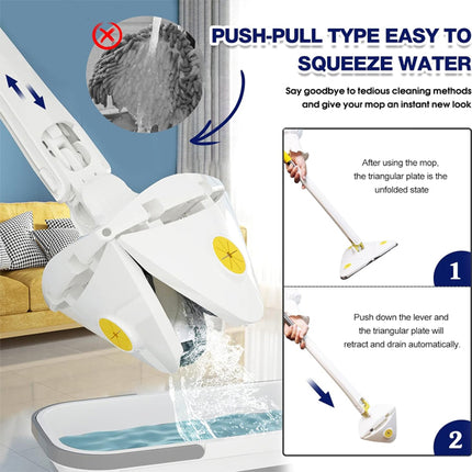 White Adjustable Triangle Mop Automatic Water Squeezing Long Handle for Wall Ceiling Window Reusable Cloth Daily Use