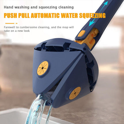 Modern Navy Triangle Mop Adjustable Automatic Squeezing Long Handle Reusable Cloth. Perfect for Daily Cleaning of Walls Ceilings Windows