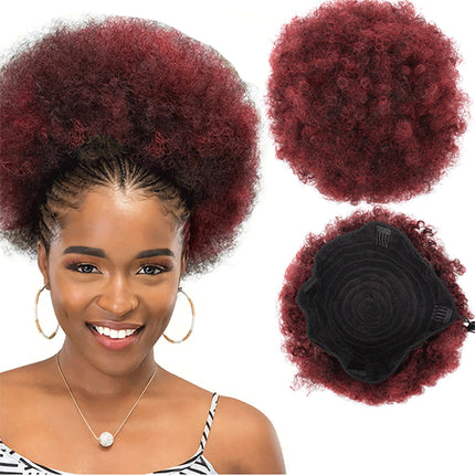 Bold and Beautiful 10 Black Puff Synthetic Wig for Women Afro Style Easy to Wear Wine Red Color