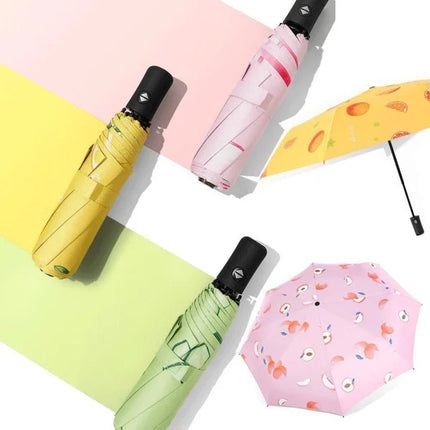 Hot Weather Friendly Foldable Lightweight Umbrella with Fruit Print High Water Resistance and Anti Sun Rays for Rain Protection