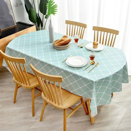 Green Geometric Vinyl Table Cloth Easy Wipe Dust Proof Stain Resistant Protective Cover. Large 137x137cm Size