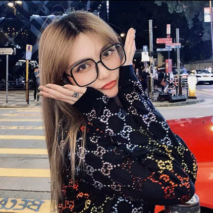 Clear View Square Large Black Frame Retro Fashion Glasses for Stylish Girls