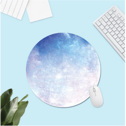 Sky Blue Rubber Mouse Pad Round Shape Anti-Skid Non-Slip Galaxy Pattern for Computer Mouse