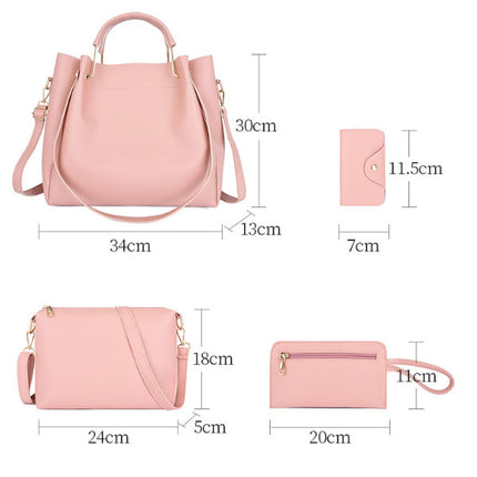 Stylish Pink Synthetic Leather Handbags for Women Large Capacity Adjustable Strap Zipper Closure 4-Piece Set