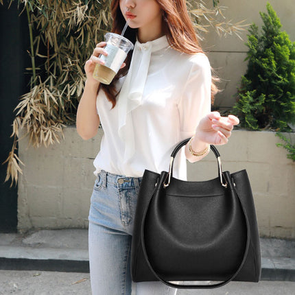 Stylish Black Synthetic Leather Handbags Set 4Pcs Large Capacity Zipper Closure with Adjustable Strap. Perfect for Causal or Office Use.