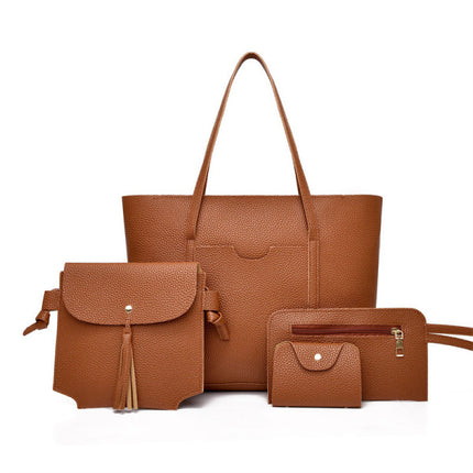 Stylish Lychee Pattern PU Leather Tote Bags Set Spacious Premium Quality Zipper Closure Perfect for Fashionable Women!