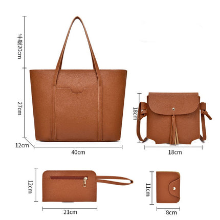 Stylish Lychee Pattern PU Leather Tote Bags Set Spacious Premium Quality Zipper Closure Perfect for Fashionable Women!