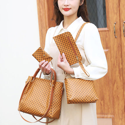 High Quality Double Handle Four Pieces Bags Set Zipper Closure Girls Fashion Wide Capacity Tote Bag Set Women Stylish Square Shape Bags