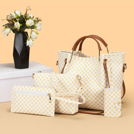 High Quality Double Handle Four Pieces Bags Set Zipper Closure Girls Fashion Wide Capacity Tote Bag Set Women Stylish Square Shape Bags