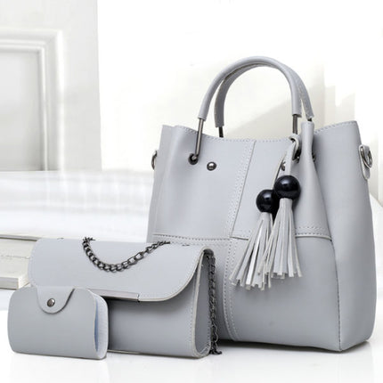 Versatile Gray Fashion Handbag Set 3-Piece High Quality Synthetic Leather Shoulder Bags with Double Handles and Zipper Closure for Stylish Women