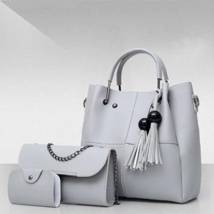 Versatile Gray Fashion Handbag Set 3-Piece High Quality Synthetic Leather Shoulder Bags with Double Handles and Zipper Closure for Stylish Women