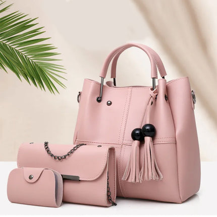 Ultimate Pink Trio Stylish and Versatile Women\'s Bag Set with Zipper Closure Double Handles Perfect for any Casual Look