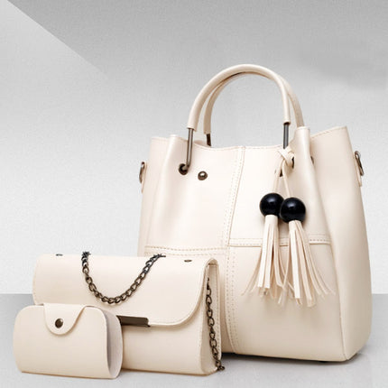 Chic Cream White Women\'s Bag Set 3 Pieces Synthetic Leather Double Handle Zipper Closure Perfect for Fashionable Girls!