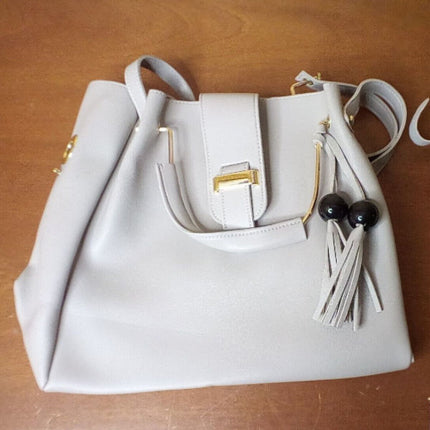 Stylish Cream White Women\'s 3-Piece Synthetic Leather Handbag Set Wide Capacity Double Handle Multifunctional Zipper Closure