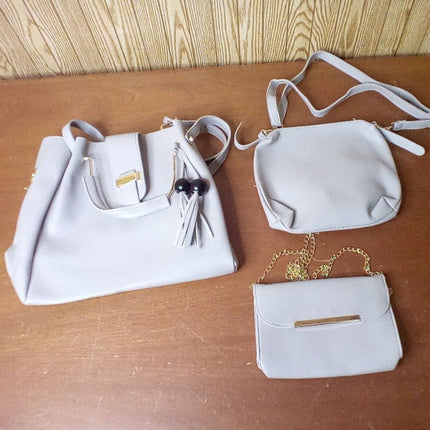 Stylish Cream White Women\'s 3-Piece Synthetic Leather Handbag Set Wide Capacity Double Handle Multifunctional Zipper Closure