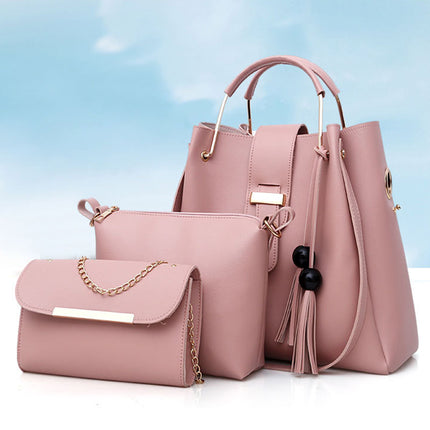 Fashionable Synthetic Leather Women\'s Handbag Set Wide Capacity Double Handle Multifunctional Zipper Closure High Quality (3-Piece Set)