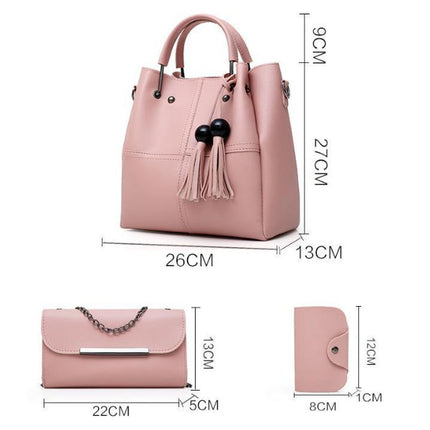 Fashionable Synthetic Leather Women\'s Handbag Set Wide Capacity Double Handle Multifunctional Zipper Closure High Quality (3-Piece Set)