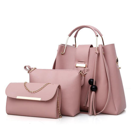 Fashionable Synthetic Leather Women\'s Handbag Set Wide Capacity Double Handle Multifunctional Zipper Closure High Quality (3-Piece Set)