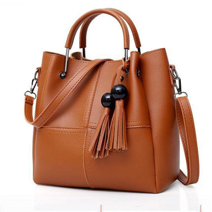 Wide Capacity Brown Triple Set Women\'s Bag Synthetic Leather Double Handle Shoulder Bag Multifunctional Zipper Closure Handbag