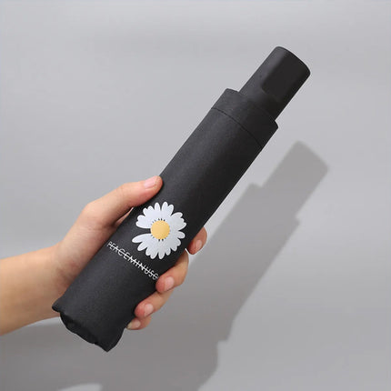 Navy Blue Daisy Flower Lightweight Foldable Umbrella for Travel Resistant to Rain Wind Sun Rays &amp; UV Light