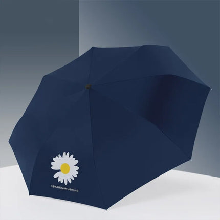 Navy Blue Daisy Flower Lightweight Foldable Umbrella for Travel Resistant to Rain Wind Sun Rays &amp; UV Light