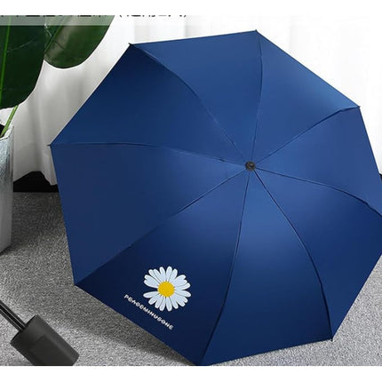 Navy Blue Daisy Flower Lightweight Foldable Umbrella for Travel Resistant to Rain Wind Sun Rays &amp; UV Light