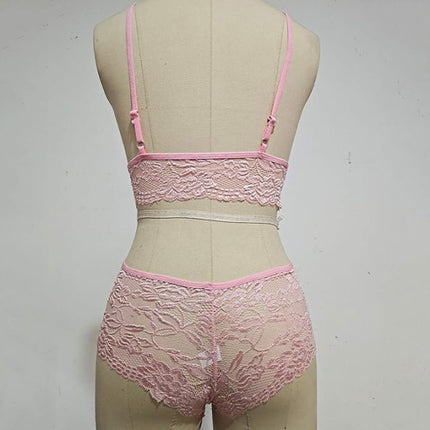 Sexy and Seductive Pink Push Up Bra with French Cut Panties 2 Piece Lingerie Set for Women