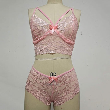 Sexy and Seductive Pink Push Up Bra with French Cut Panties 2 Piece Lingerie Set for Women