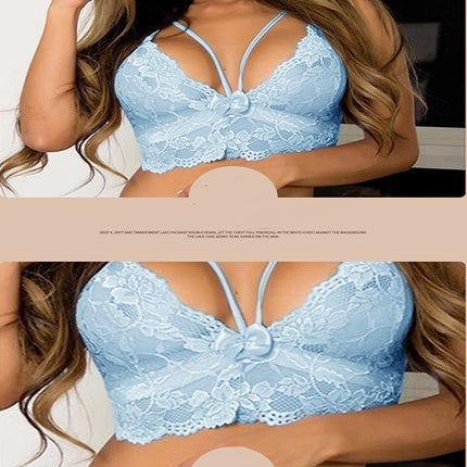 Sky Blue French Cut Push Up Lingerie Set Soft Elastic and See Through 2 Piece Lace Floral Bra and Panty Set for Women