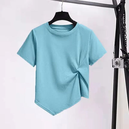 Stylish 2-Piece Set Girls' Short Sleeve Top &amp; Elastic Waist Mini Dress for Women Casual Comfortable All-Seasons Wear