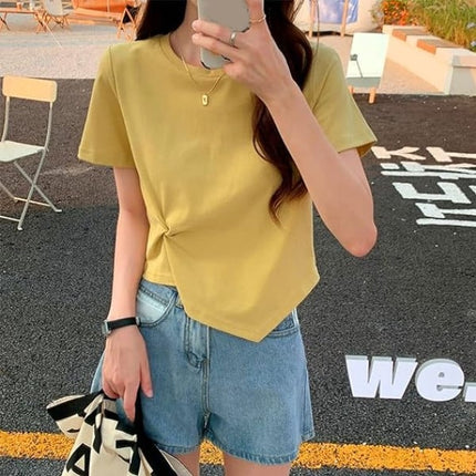 Cute and Comfortable Girls 2-Piece Summer Dress Set Short Sleeve Round Neck Top with Elastic Waist Mini Irregular Dress