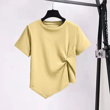 Cute and Comfortable Girls 2-Piece Summer Dress Set Short Sleeve Round Neck Top with Elastic Waist Mini Irregular Dress