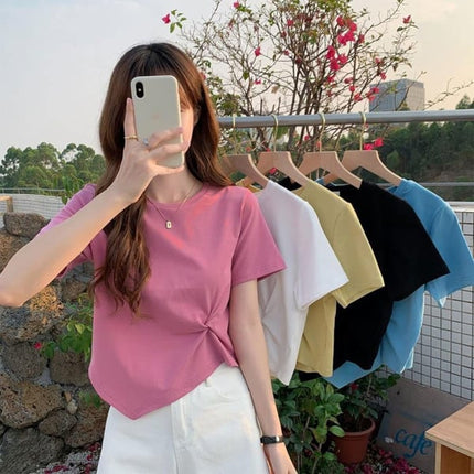 Summer Chic 2-Piece Set Short Sleeves Round Neck Top Shirt with Elastic Waist Mini Dress for Women