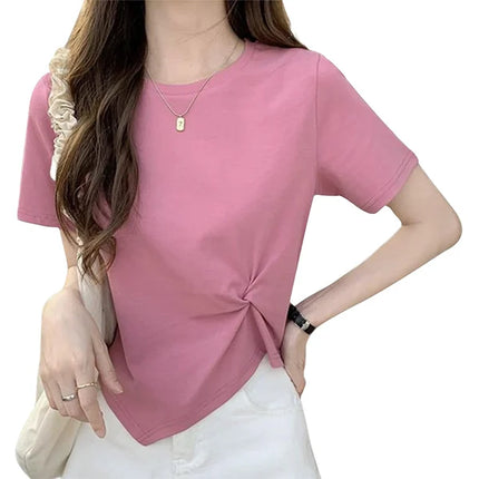 Summer Chic 2-Piece Set Short Sleeves Round Neck Top Shirt with Elastic Waist Mini Dress for Women