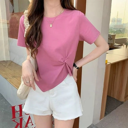 Summer Chic 2-Piece Set Short Sleeves Round Neck Top Shirt with Elastic Waist Mini Dress for Women