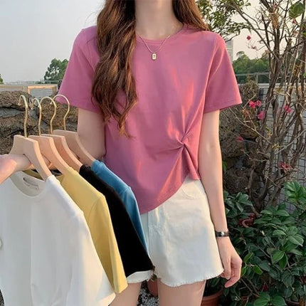 Summer Chic 2-Piece Set Short Sleeves Round Neck Top Shirt with Elastic Waist Mini Dress for Women