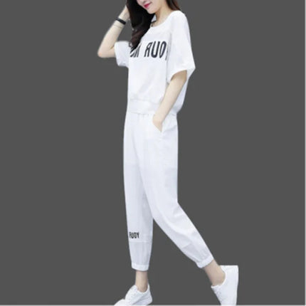 Soft Fabric Women's Two Piece Set Comfortable Round Neck Top Shirt with Elastic Waist Long Pant Trousers Casual Breathable and Stylish