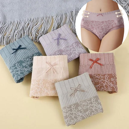 5 Pieces Underwear Set Seamless Cotton Blends Panties Women Elastic Closure Floral High Waist Slim Fit Casual Lingerie Multi Color Lingerie For Girls