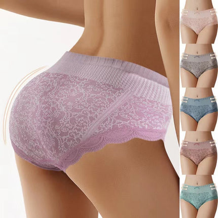 5 Pieces Underwear Set Seamless Cotton Blends Panties Women Elastic Closure Floral High Waist Slim Fit Casual Lingerie Multi Color Lingerie For Girls