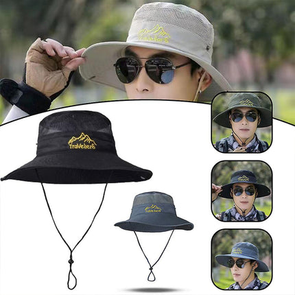 Stay Cool and Protected with our Men's Blue Wide Brim Hat Ideal for Fishing Cycling and Hiking! Breathable Foldable and Mountain-Ready!