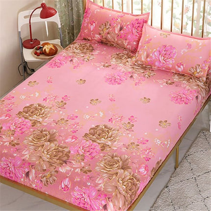 Elegant Floral Queen Size Bed Sheets Set with 2 Pillow Covers Soft Cotton Blends Non-Slip Full Elastic Fit 150x200cm