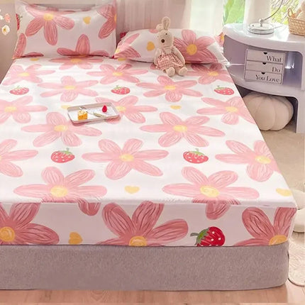 Floral Printed Cotton Blend Bed Sheet Set with Pillows Queen Size Premium Quality Soft &amp; Stylish White Pink