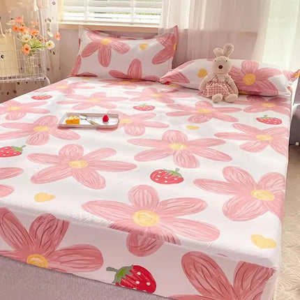 Floral Printed Cotton Blend Bed Sheet Set with Pillows Queen Size Premium Quality Soft &amp; Stylish White Pink