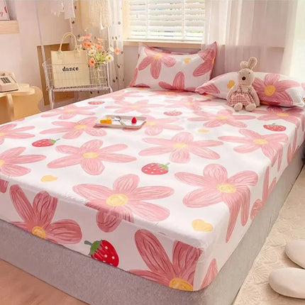 Floral Printed Cotton Blend Bed Sheet Set with Pillows Queen Size Premium Quality Soft &amp; Stylish White Pink